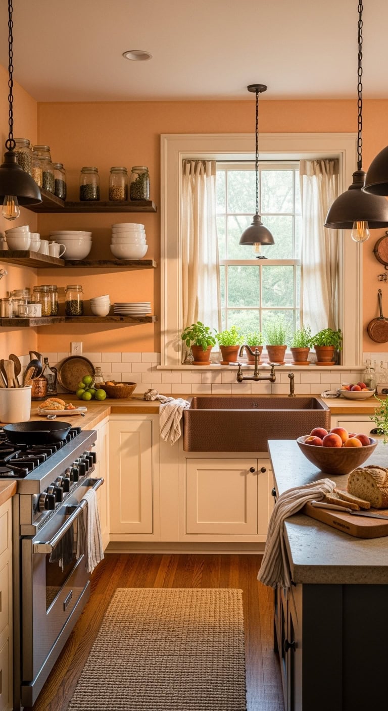cozy rustic peach kitchen
