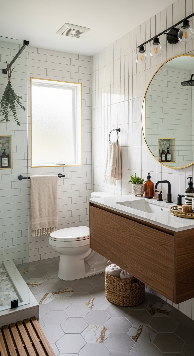 gleaming gold accented bathroom tiles captivate