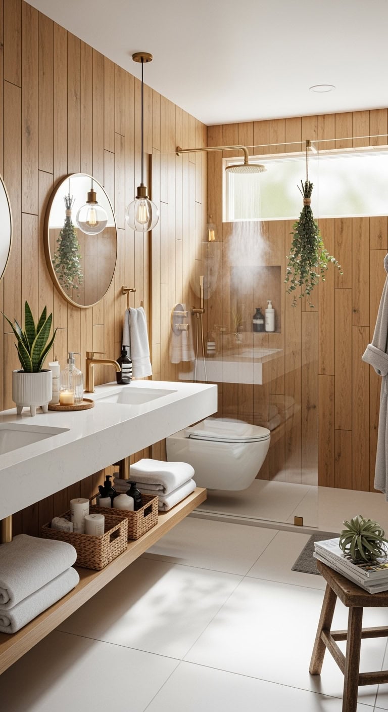 spa worthy wood grain ceramic accent walls