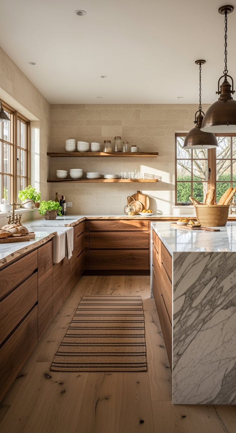 rustic wood meets marble