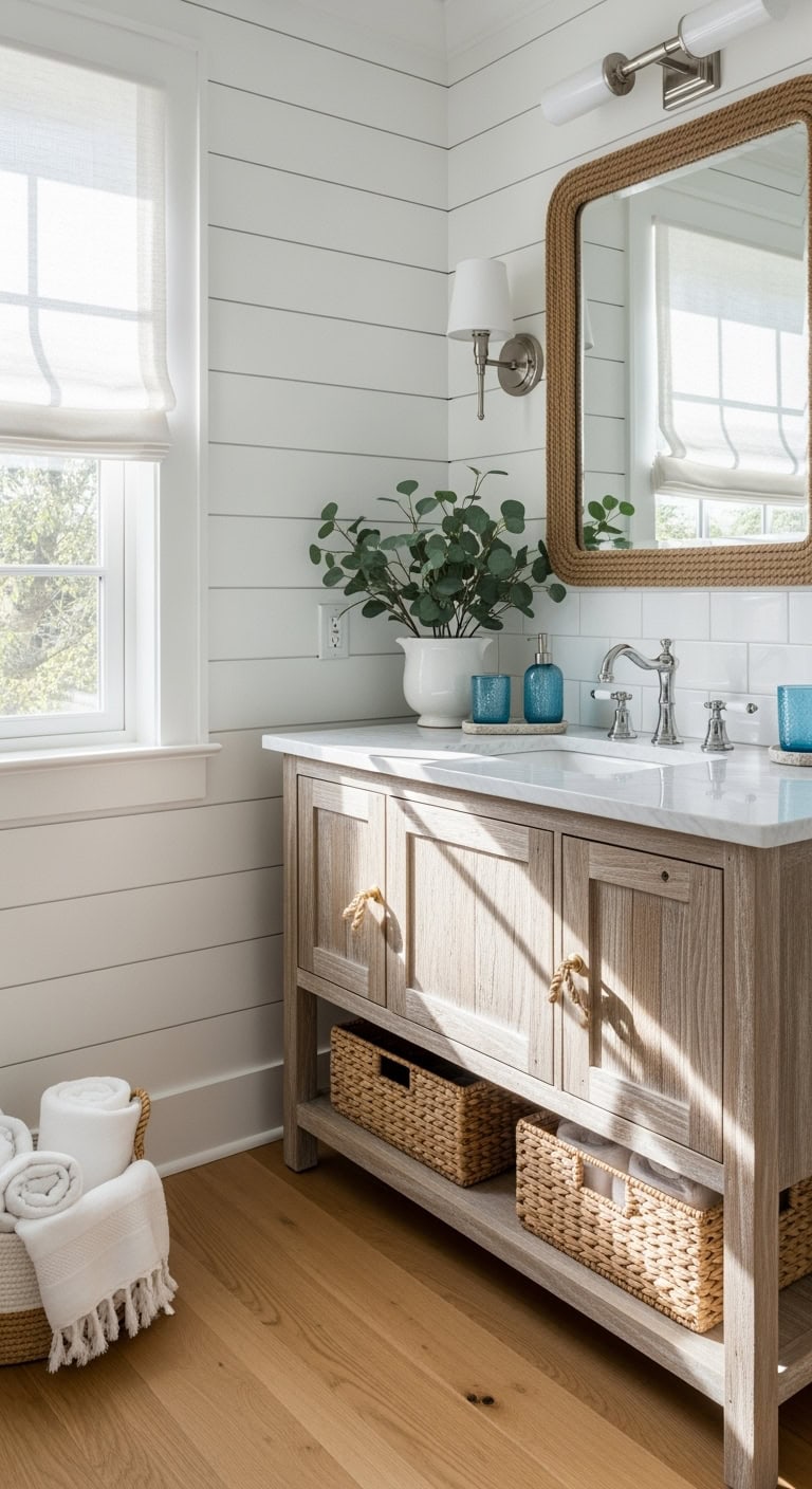 coastal inspired bathroom vanity retreat