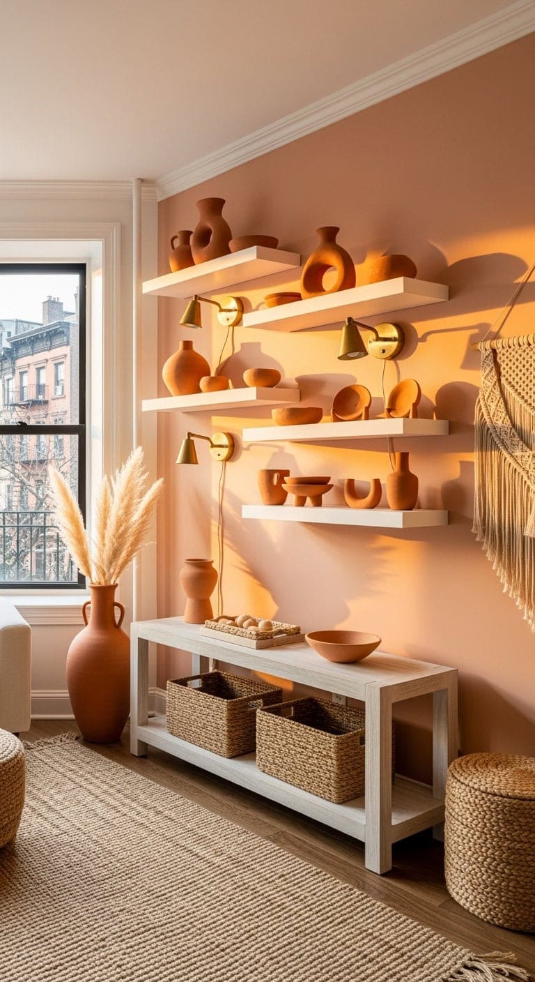 handmade terracotta floating shelves