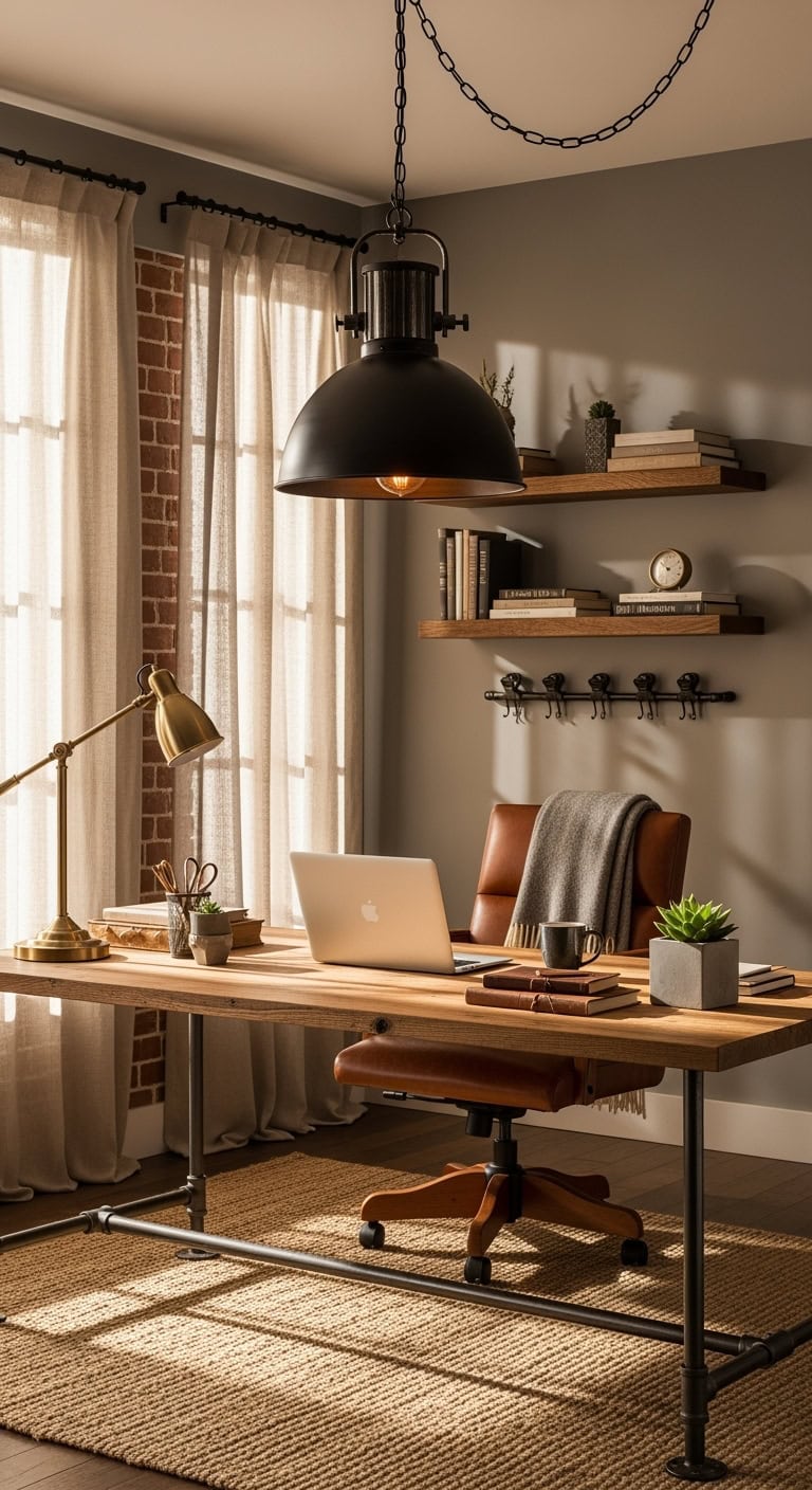 warm industrial desk centric versatile lighting