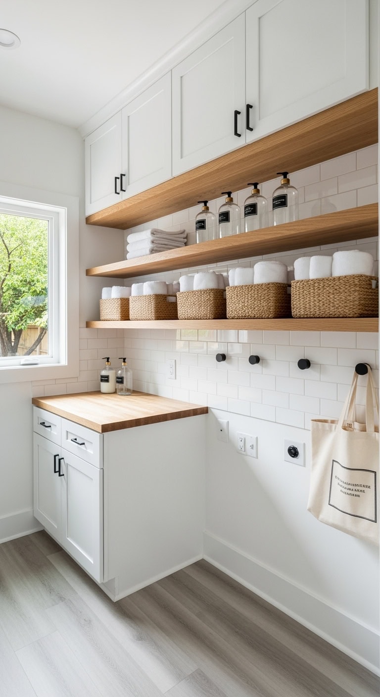 minimalist floating wood shelves