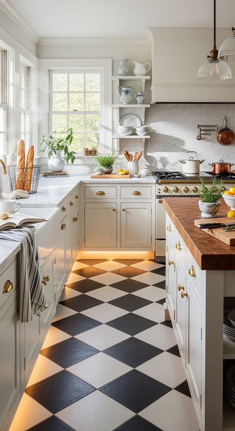 charming classic kitchen checkerboard patterns