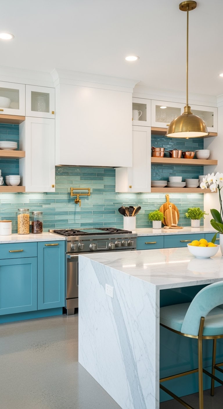 sophisticated aqua kitchen design