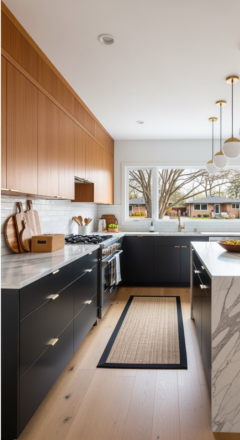 teak cabinetry with minimalist hardware