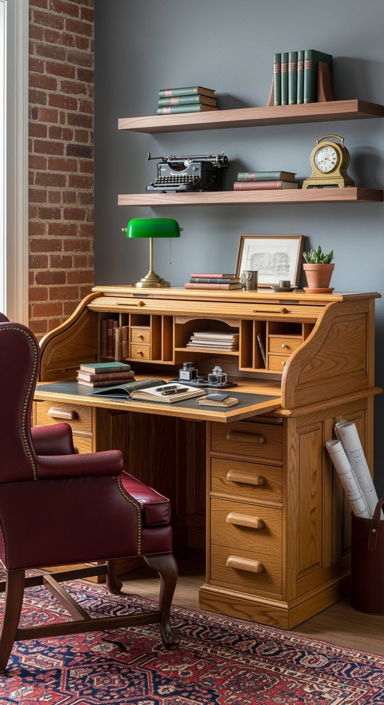 vintage roll top desk meets modern style