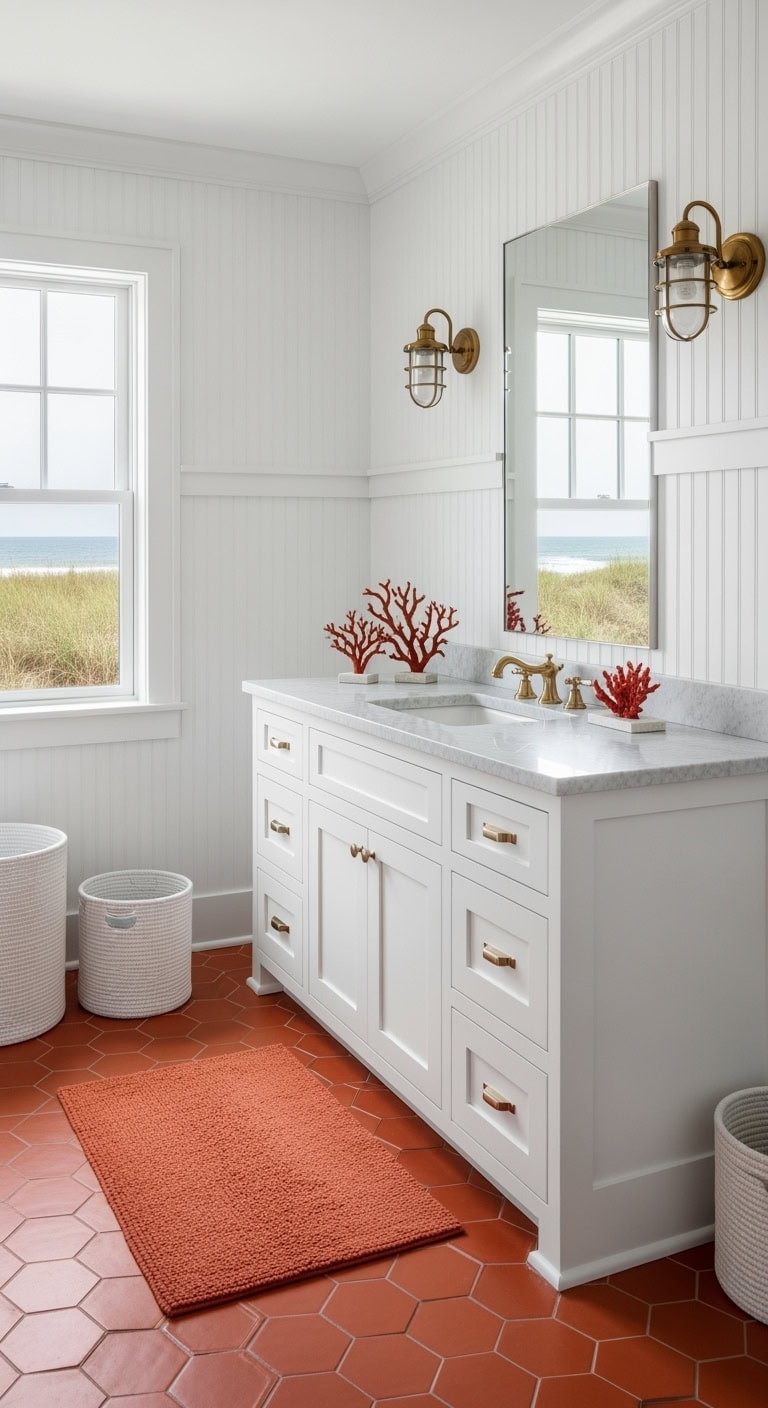 coastal burnt orange beadboard bath
