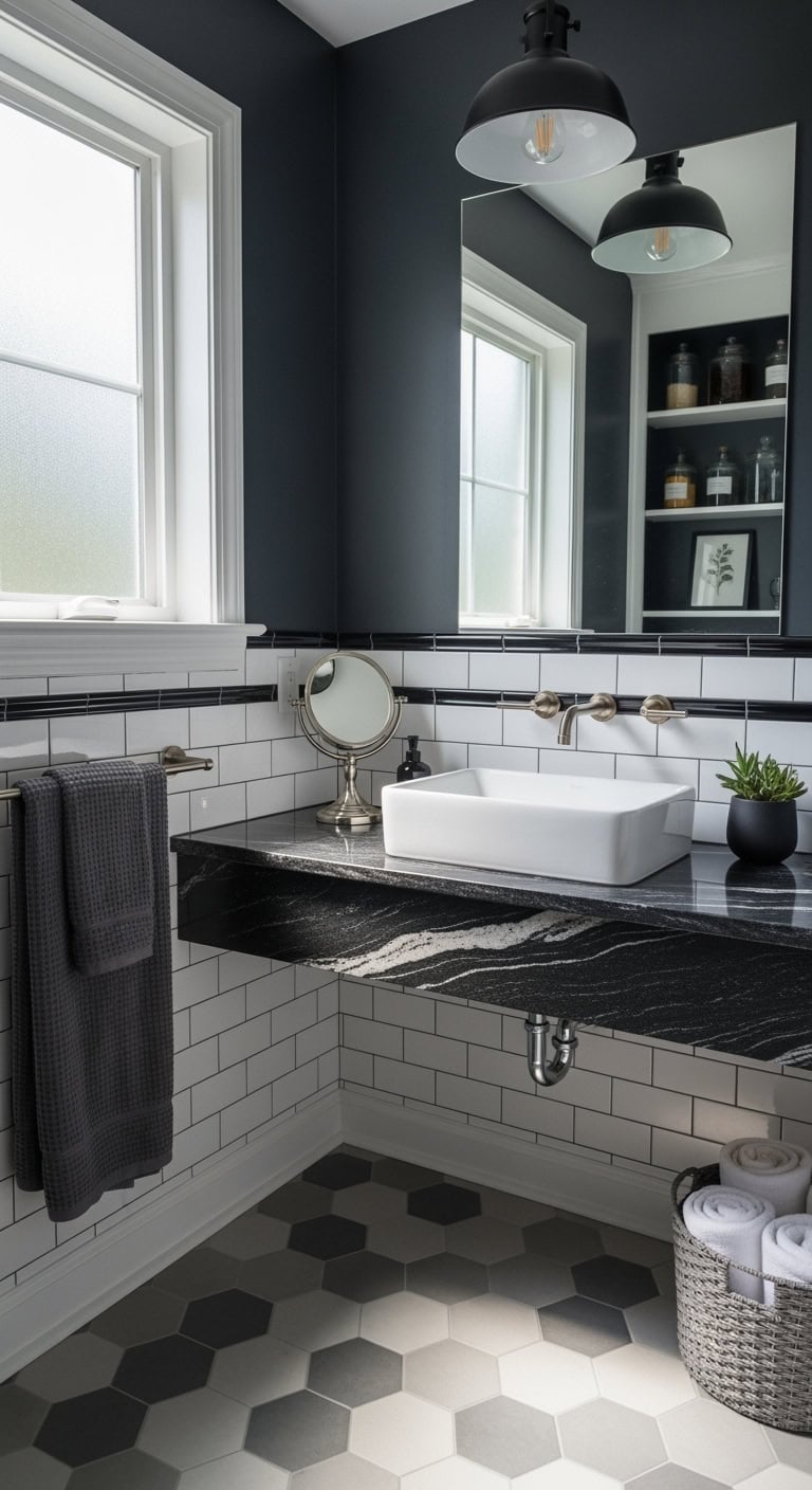 dramatic grout detailing transforms bathrooms