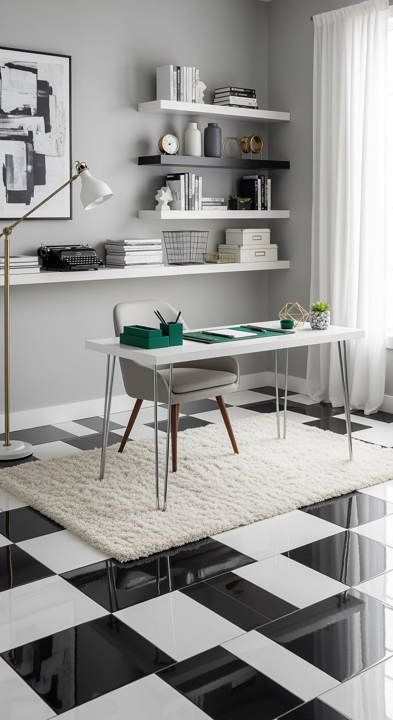 chic chess inspired visually energizing office flooring