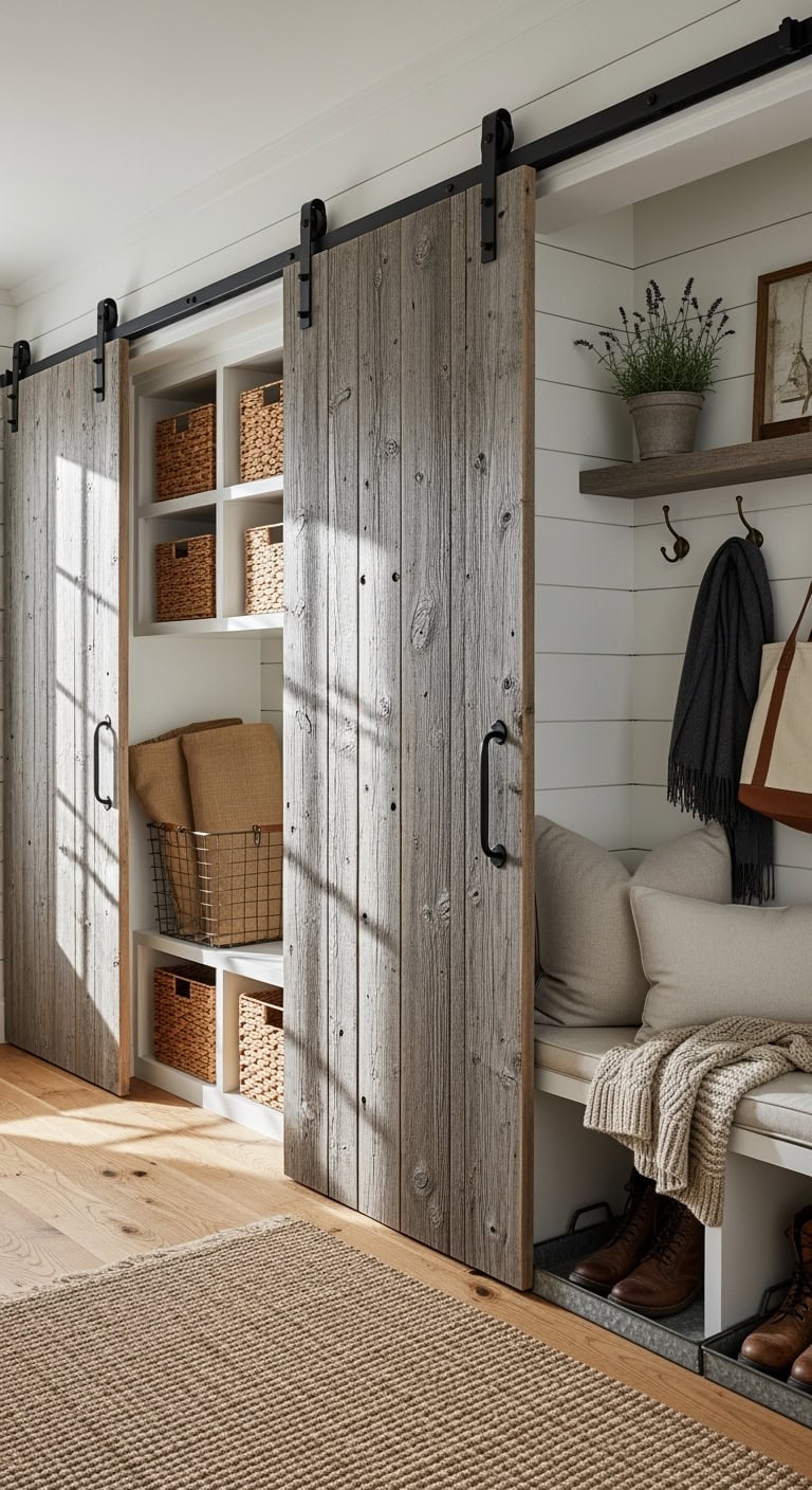 farmhouse inspired sliding barn wood dividers