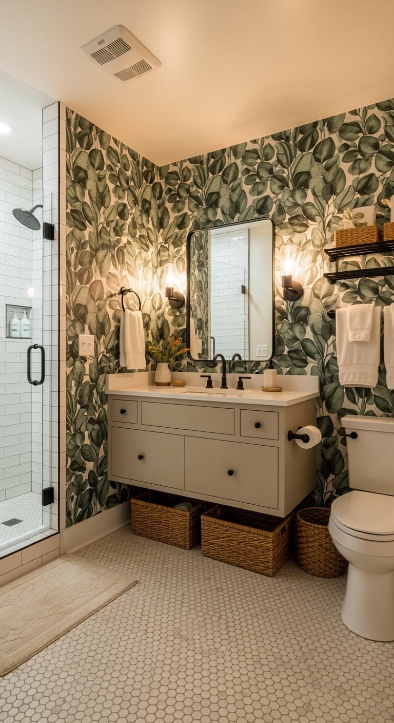 botanical glow up for bathroom walls