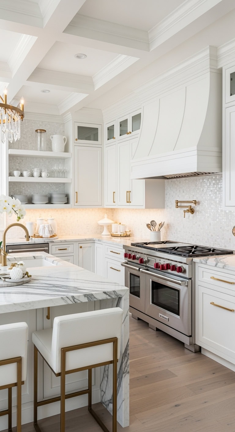 glamorous white kitchen details