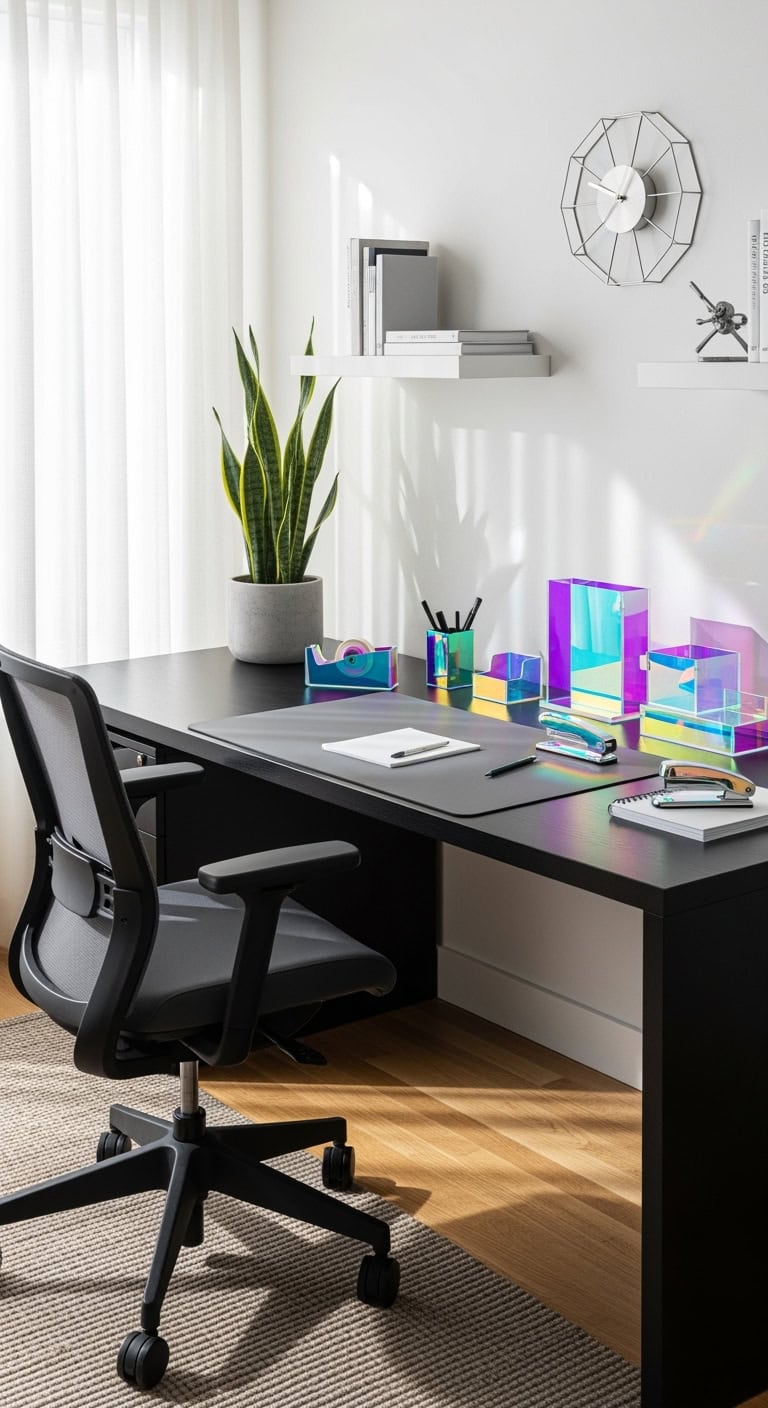 iridescent holographic desk accessories shine