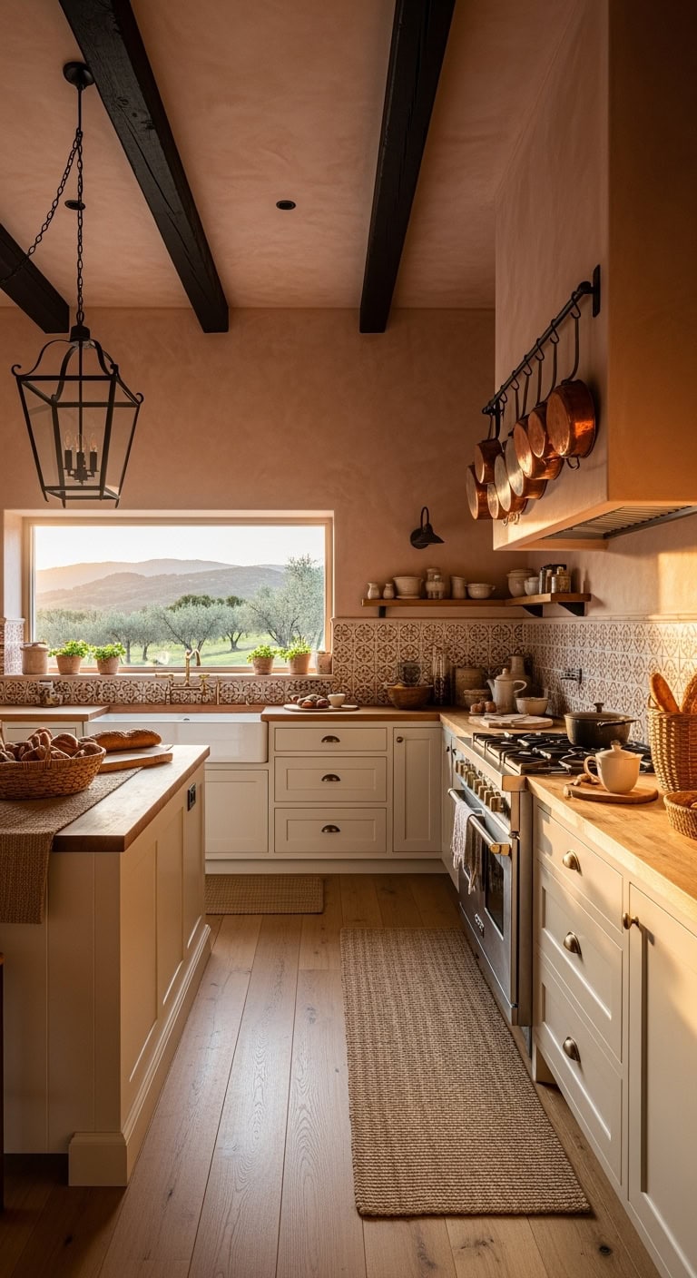 textured terracotta walls beams