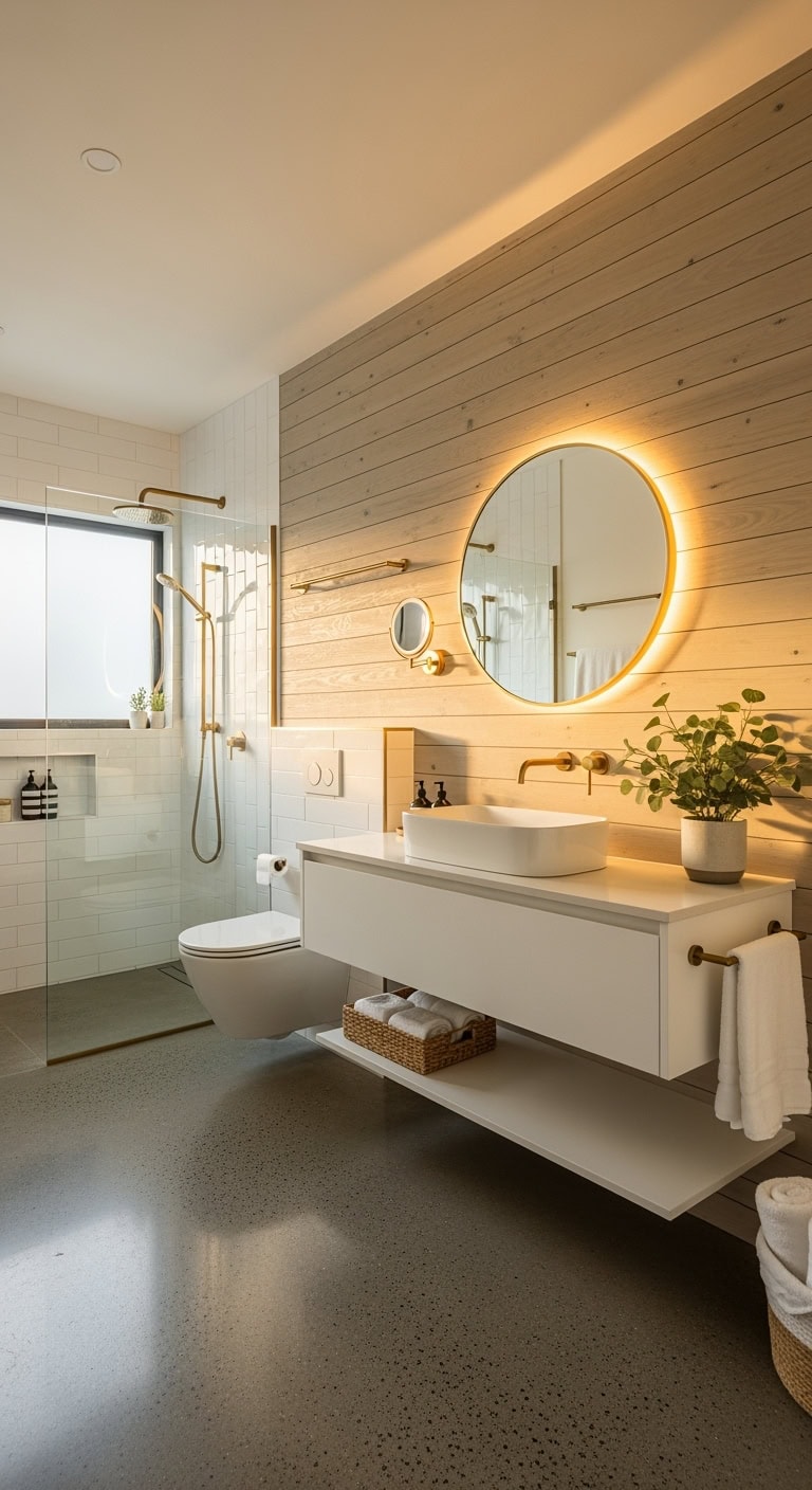cozy cabin bathroom wood accent