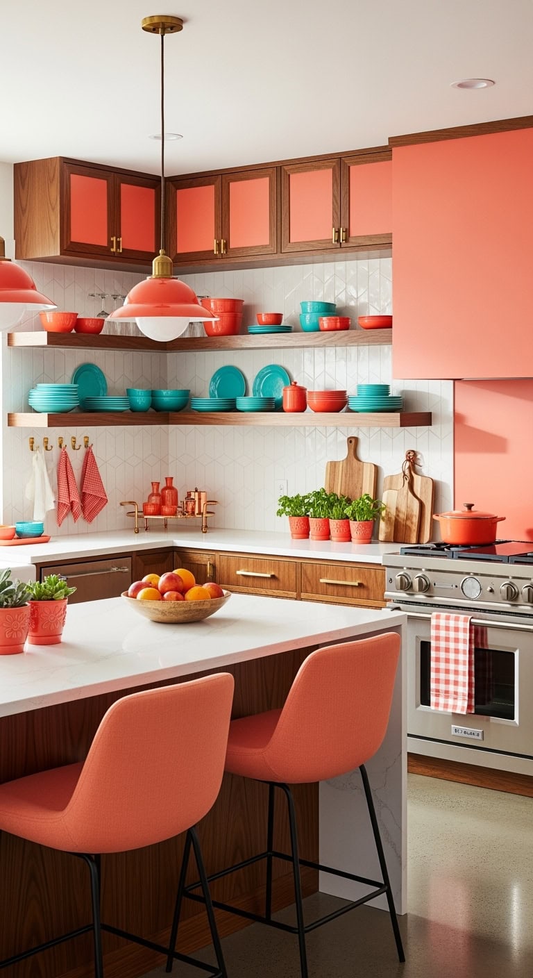 retro coral kitchen elegance