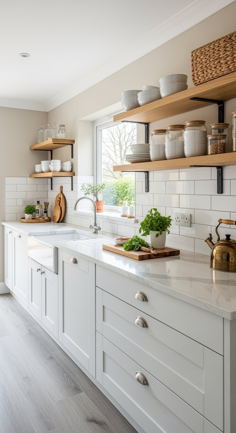 open shelves hidden cabinet storage
