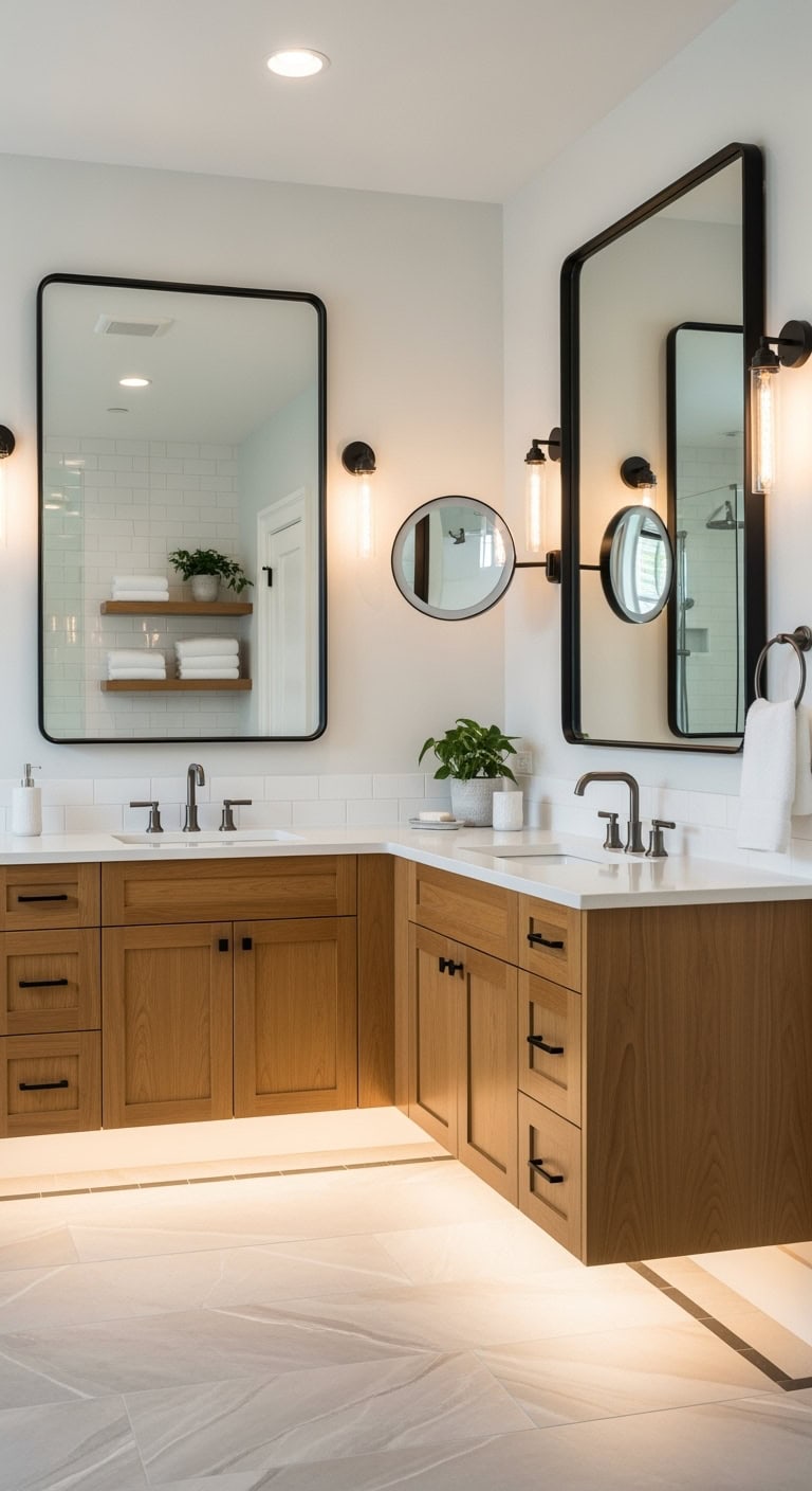 chic black mirror bathroom accents