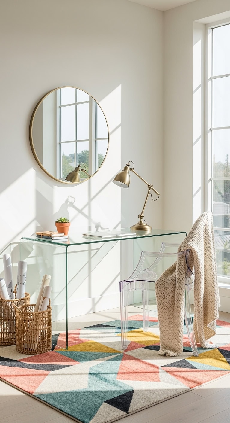 minimalist sleek glass top workspace