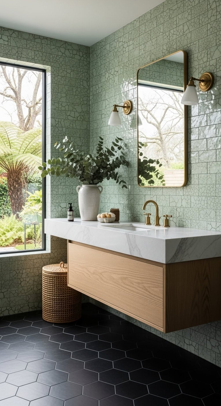 avocado crackle vintage bathroom