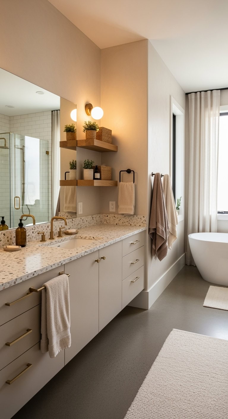 beige terrazzo luxurious bathroom centerpiece