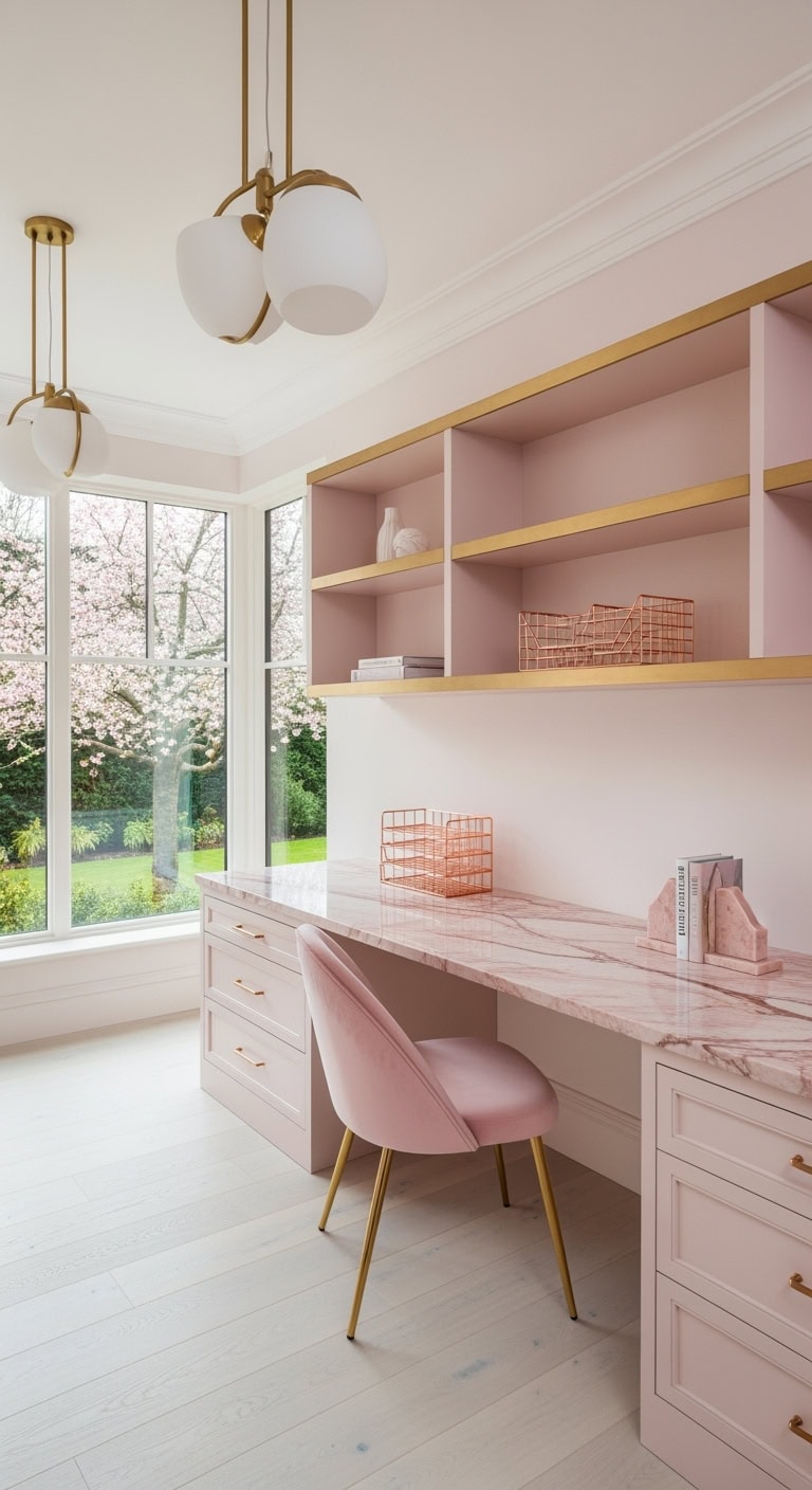 pink marble luxe workspace