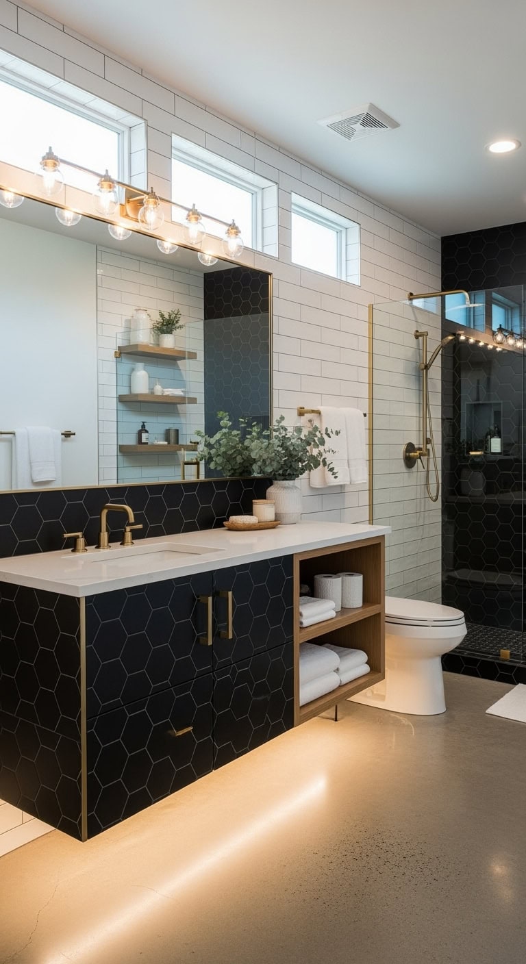 contemporary black hexagon vanity