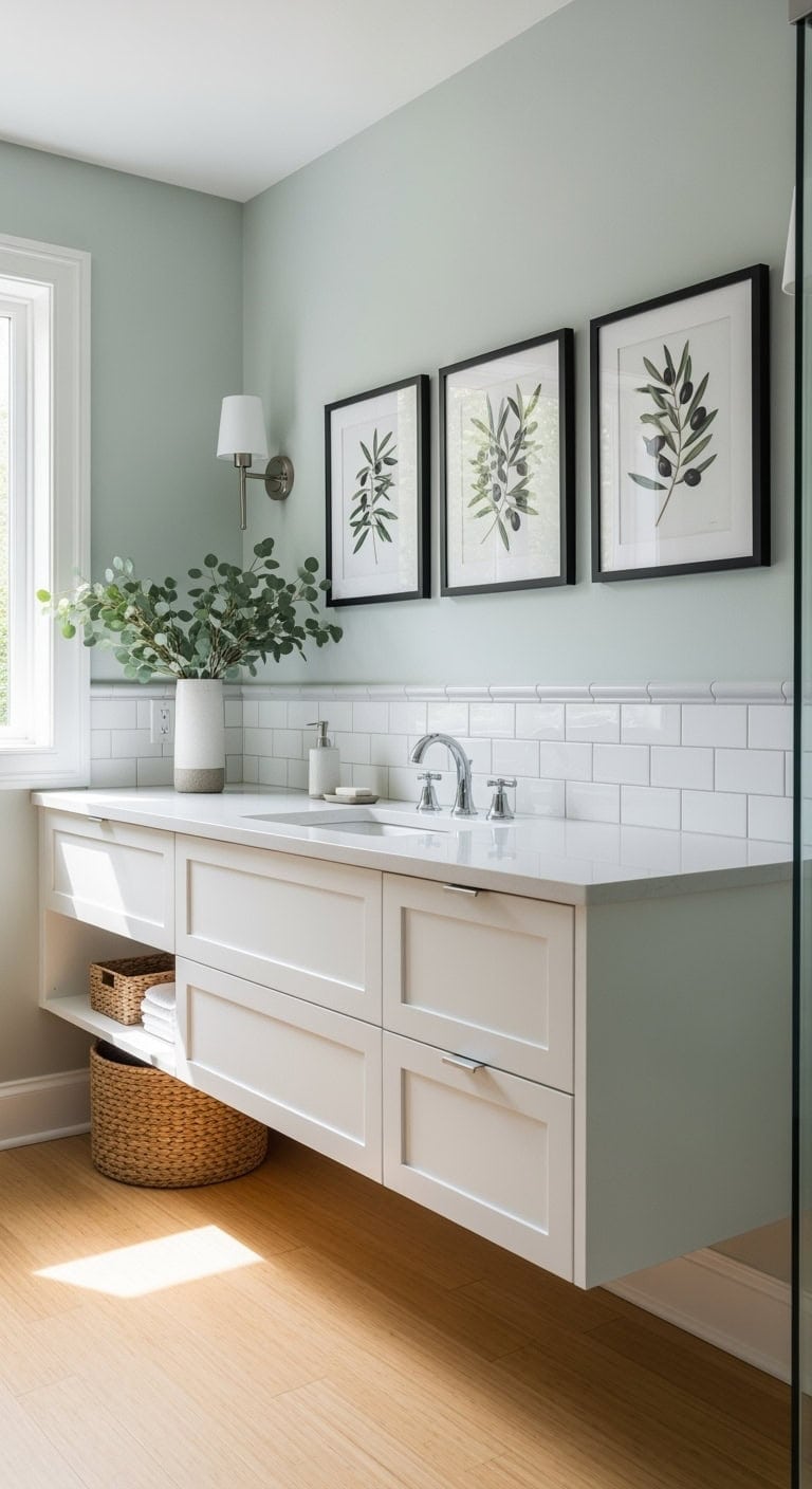 mediterranean inspired olive branch bathroom