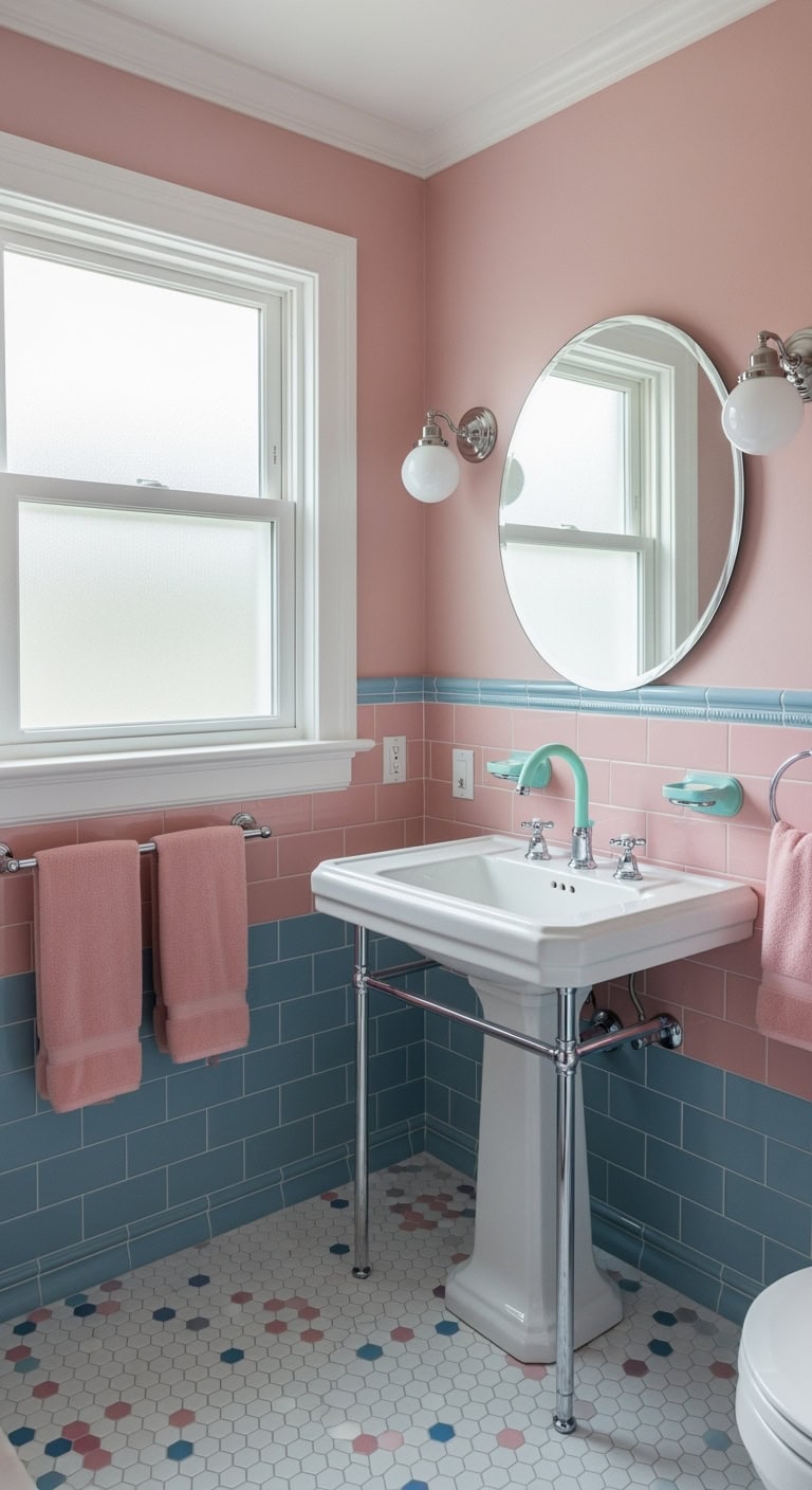 retro pastel diner inspired bathroom fixtures