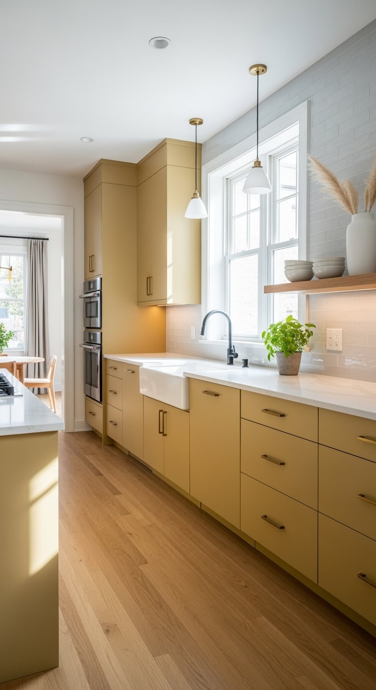 bold minimalist mustard cabinets