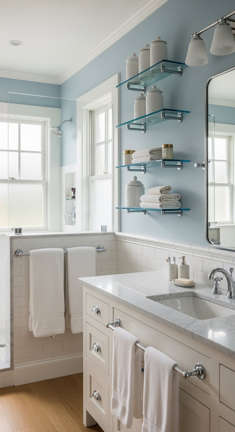 floating frosted graduated curated glass shelves