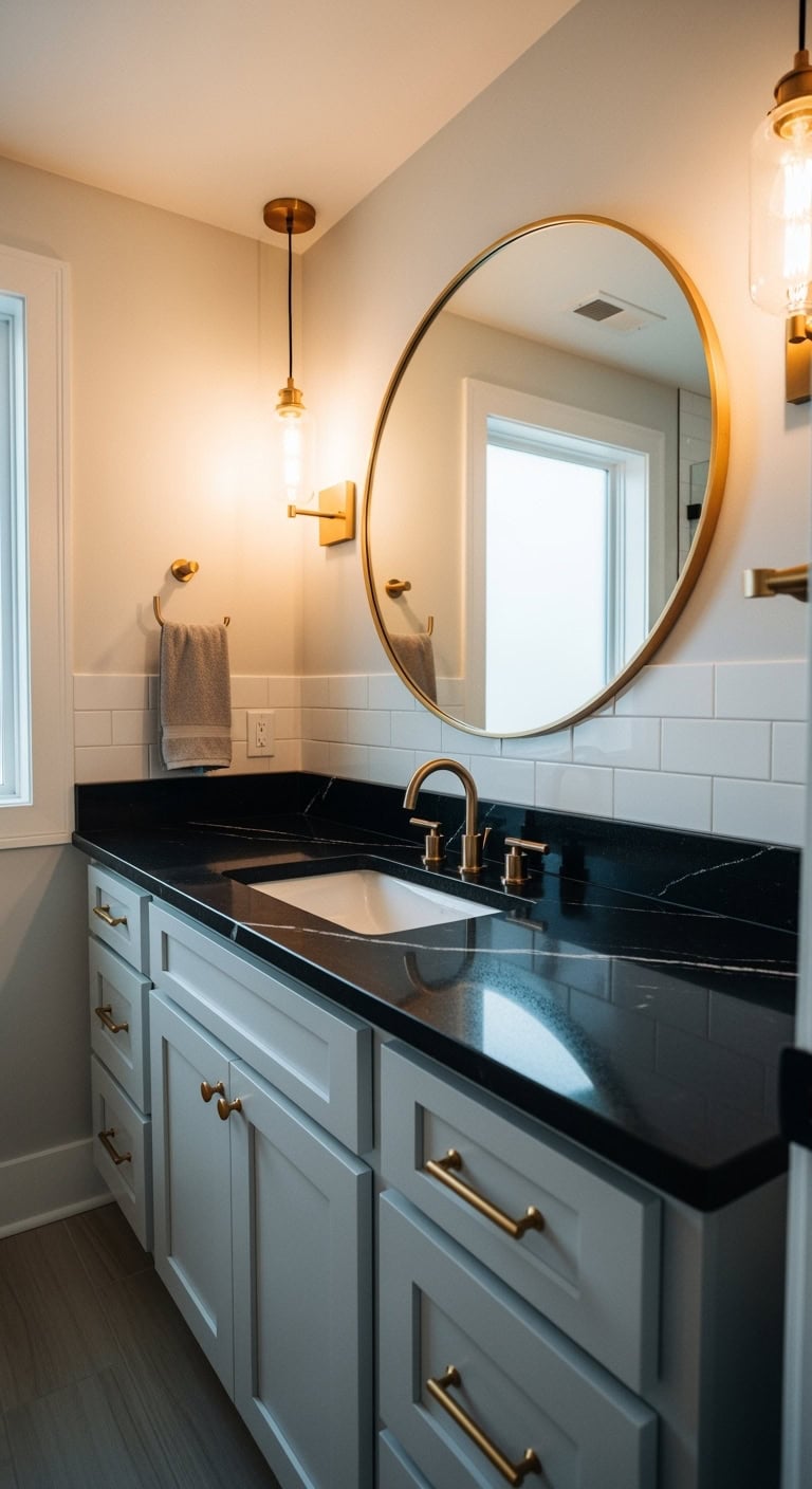 warm metallic bathroom accents transform
