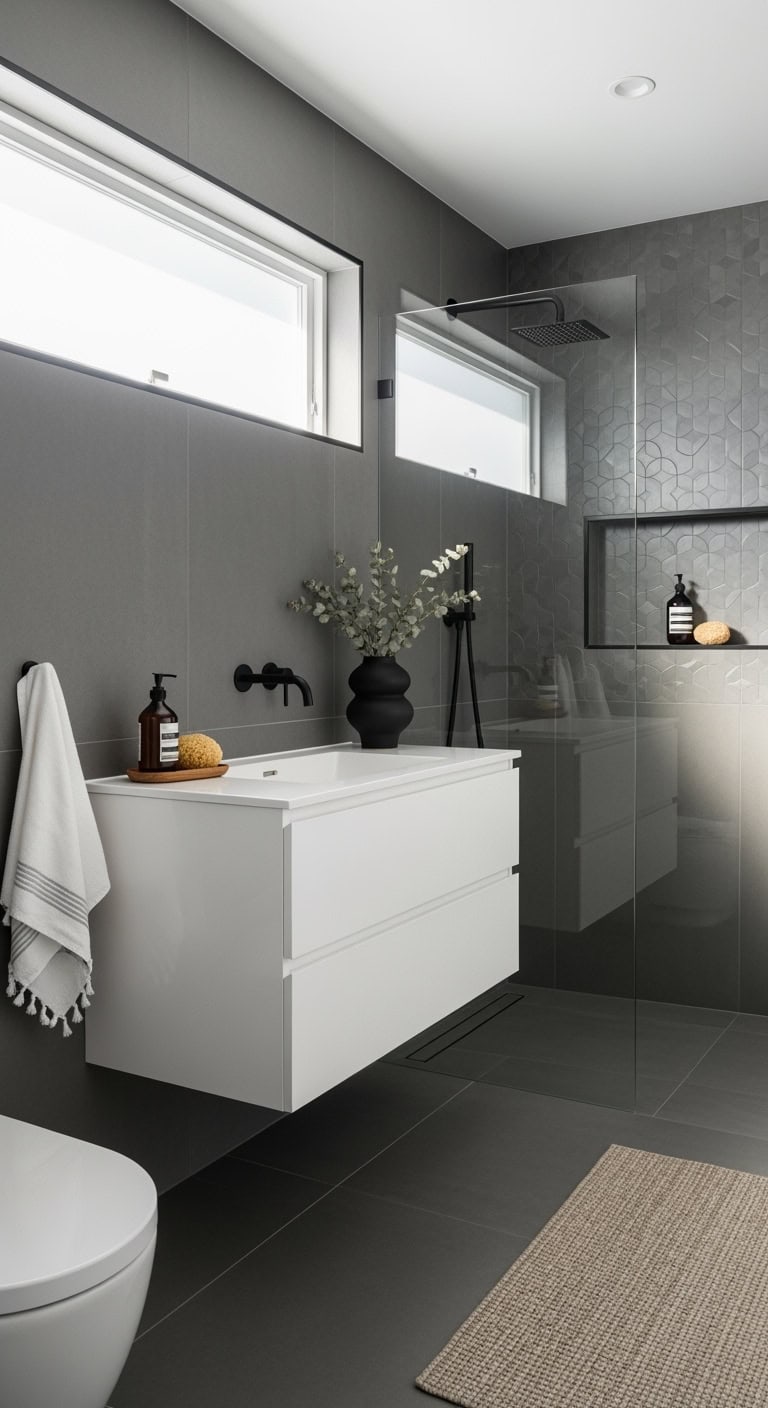 sleek minimalist gray bathroom design