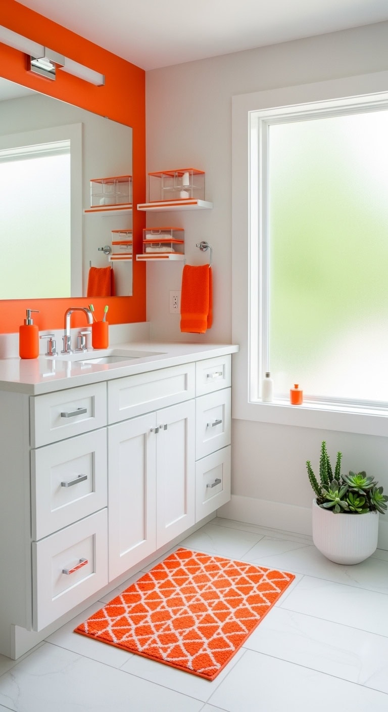 neon orange bathroom accent
