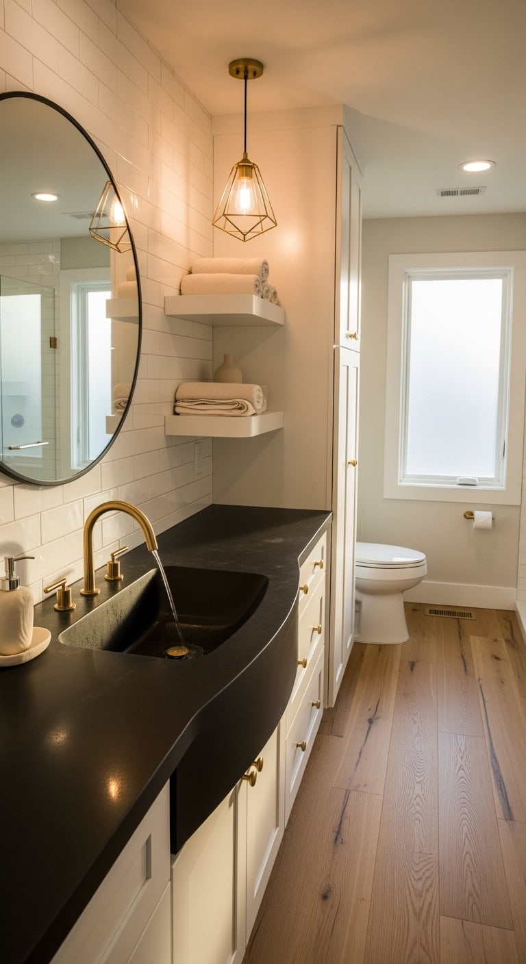 soft sophisticated curved balanced bathroom design