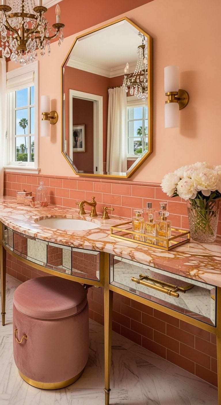 salmon pink hollywood regency glam