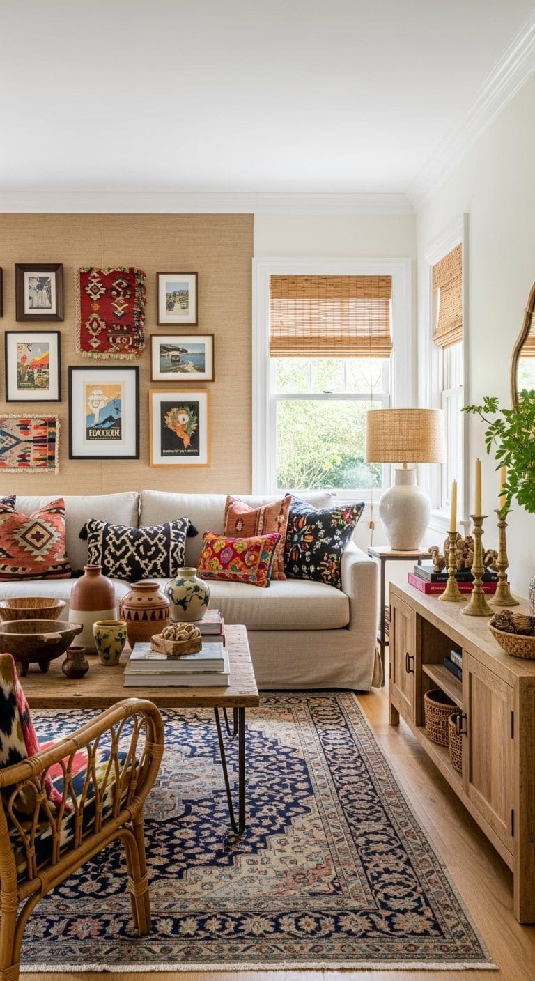 beige eclectic global layered decor