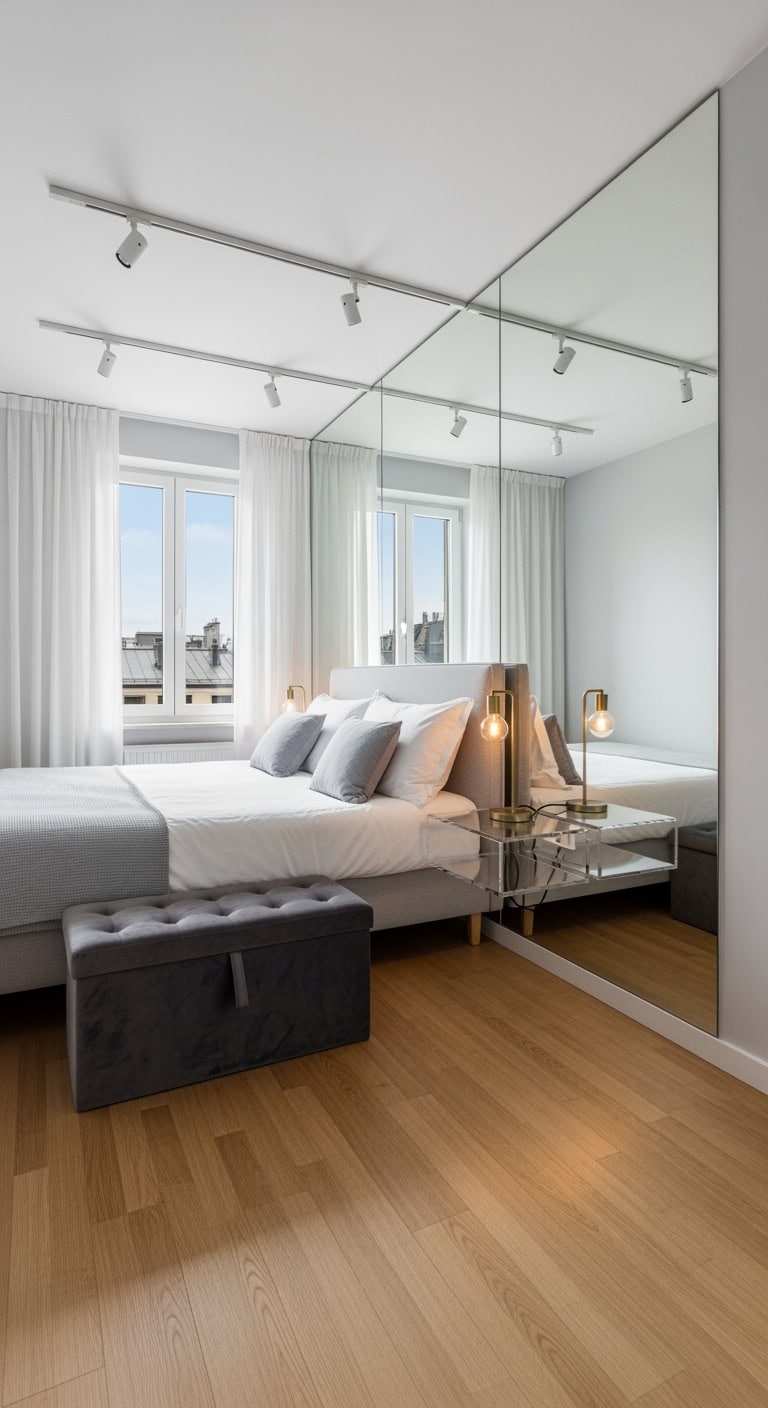 full wall mirrored luxury bedroom