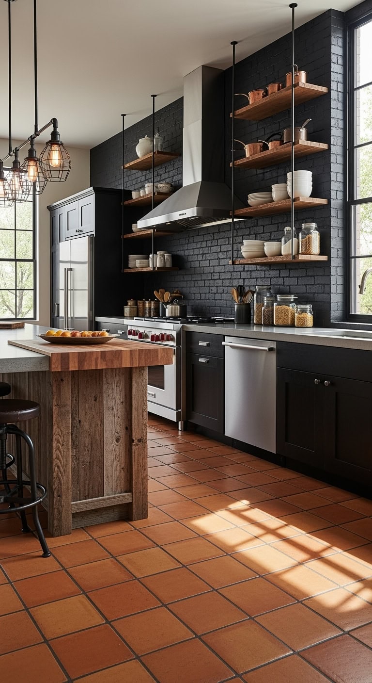 edgy rustic industrial terracotta kitchen charm