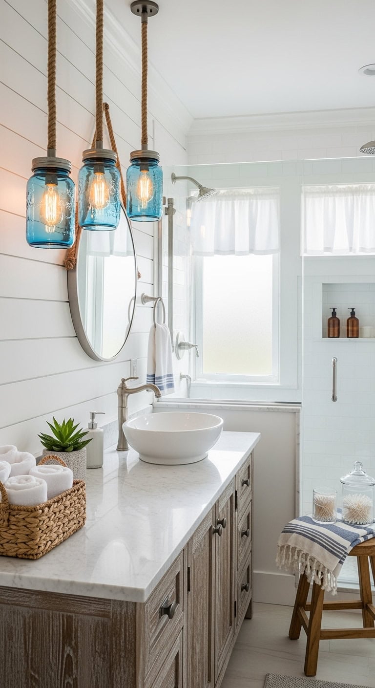 farmhouse coastal mason jar lighting aesthetics