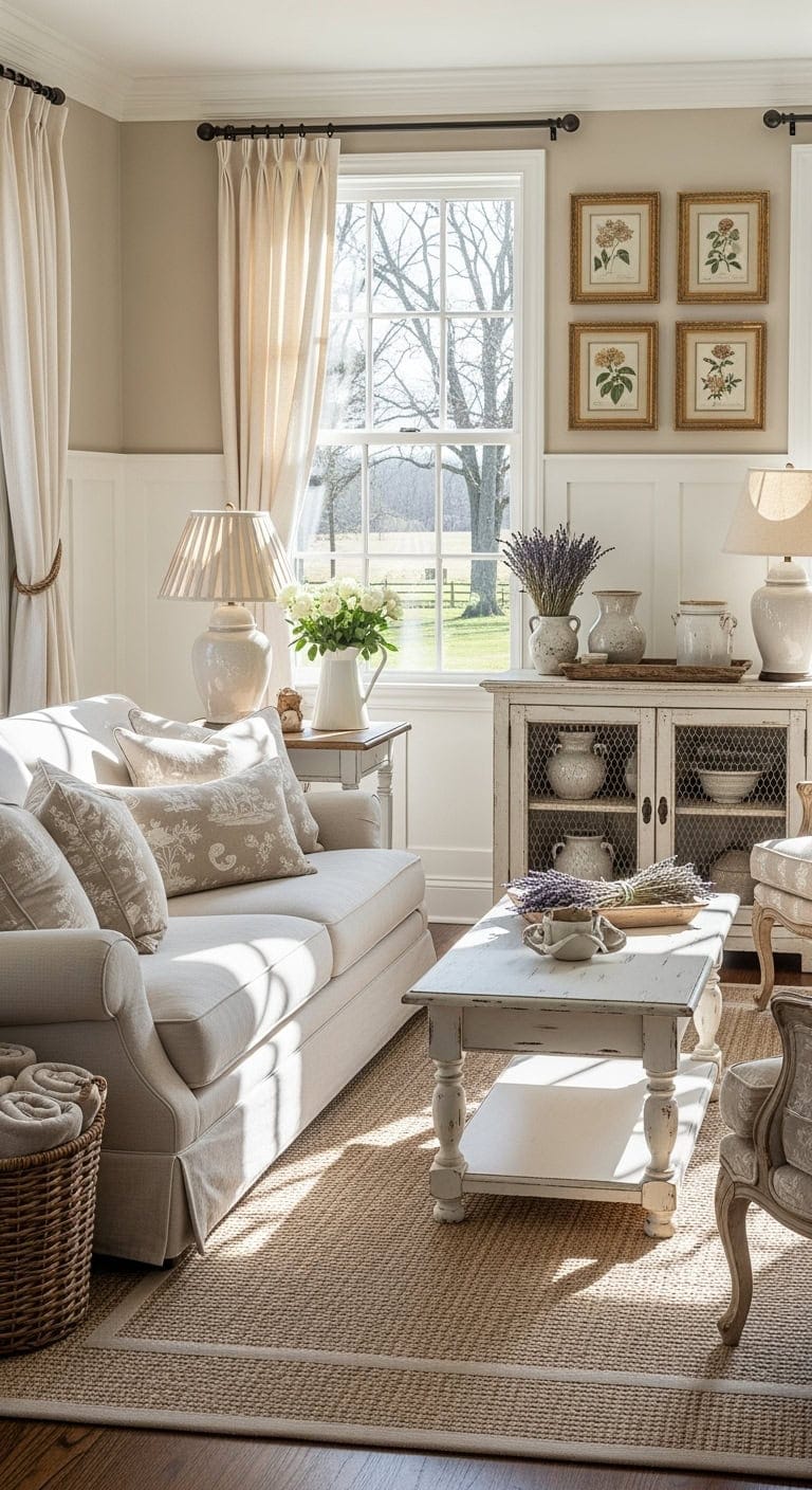 beige toile french cottage