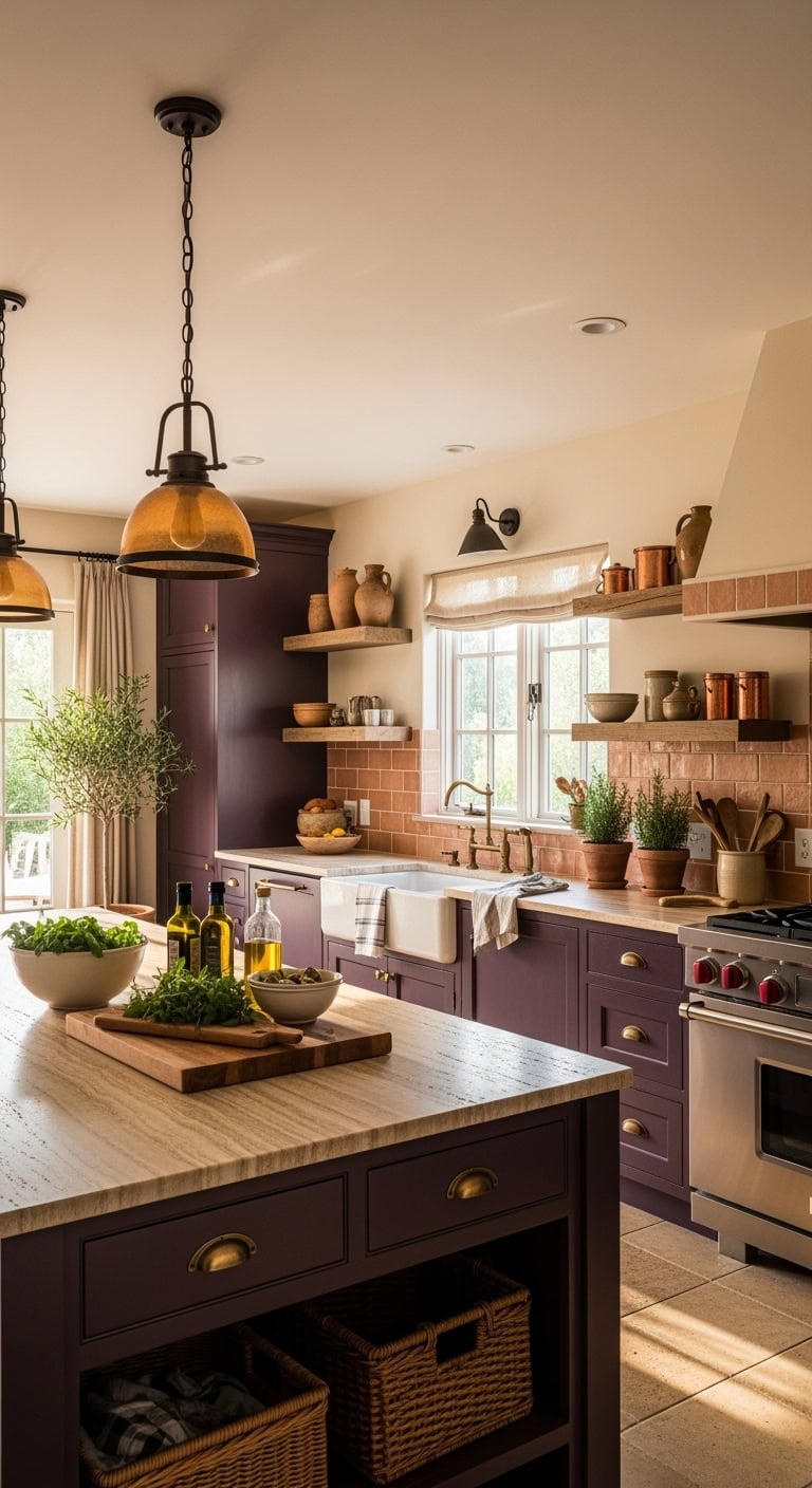plum cabinets mediterranean charm