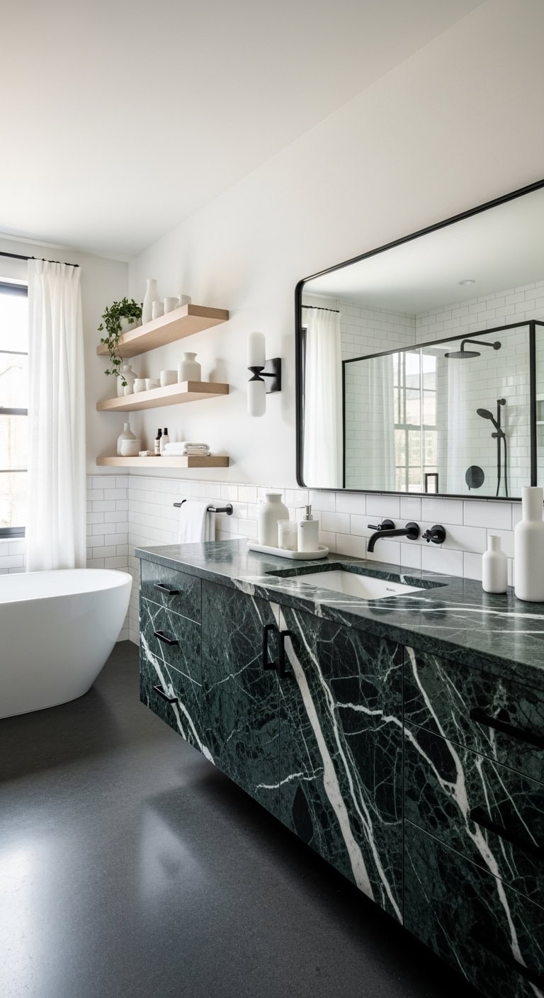 moody luxe nature inspired marble bathroom vanity