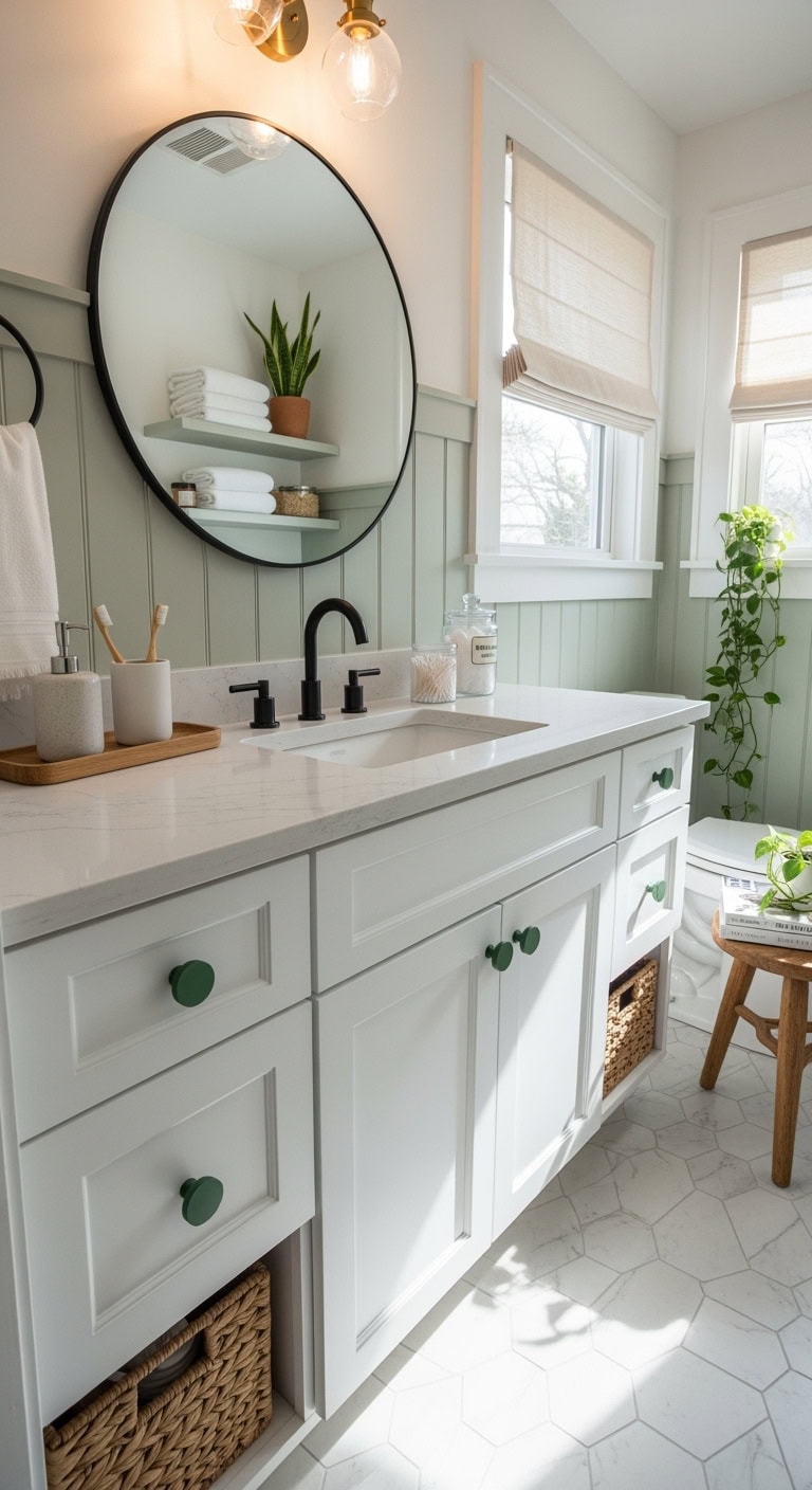 boutique bathroom with eucalyptus green accents