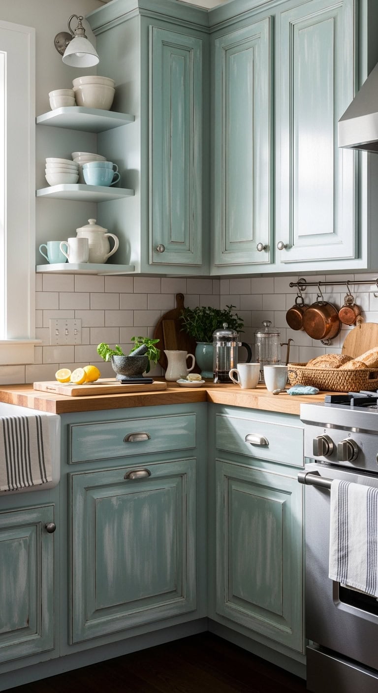 coastal cottage chic cabinet distressing