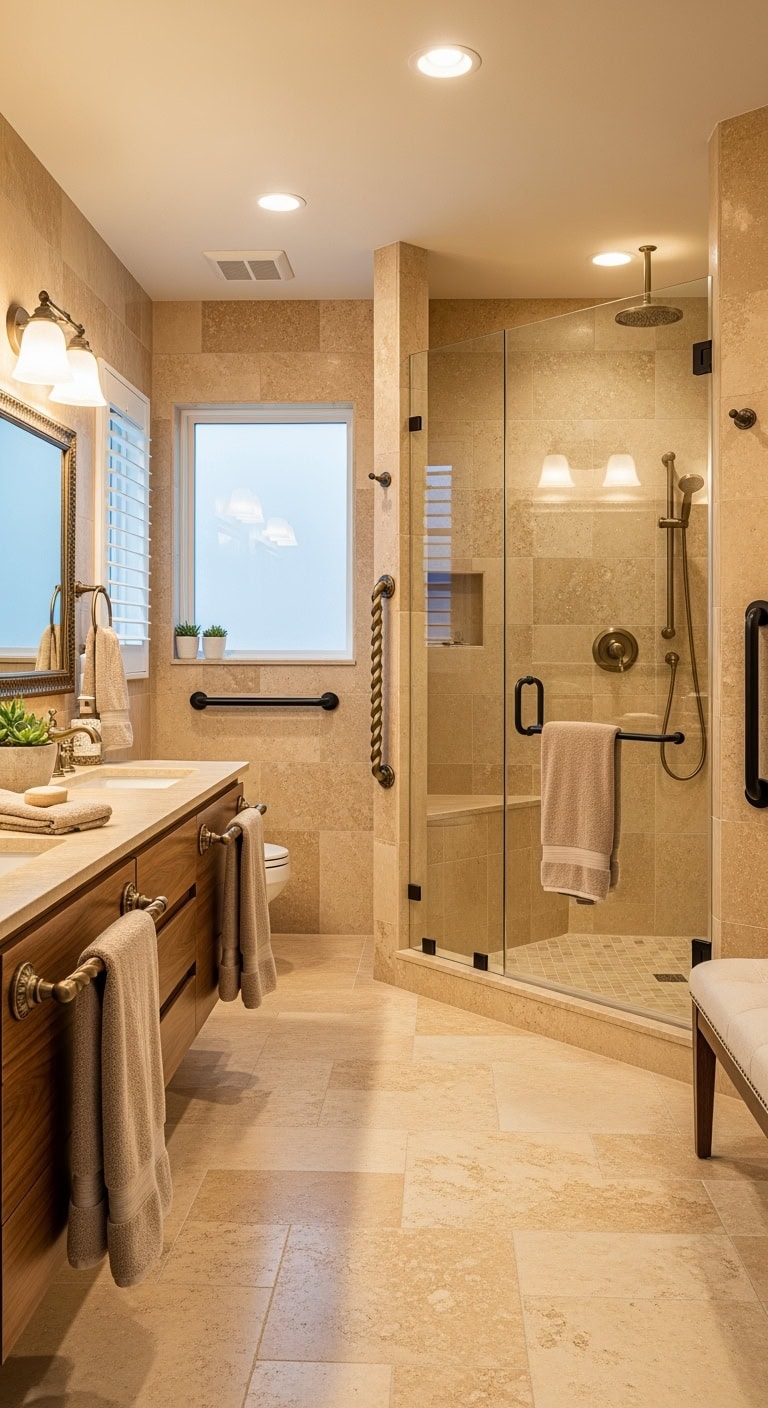 stylish beige architectural grab bar installation