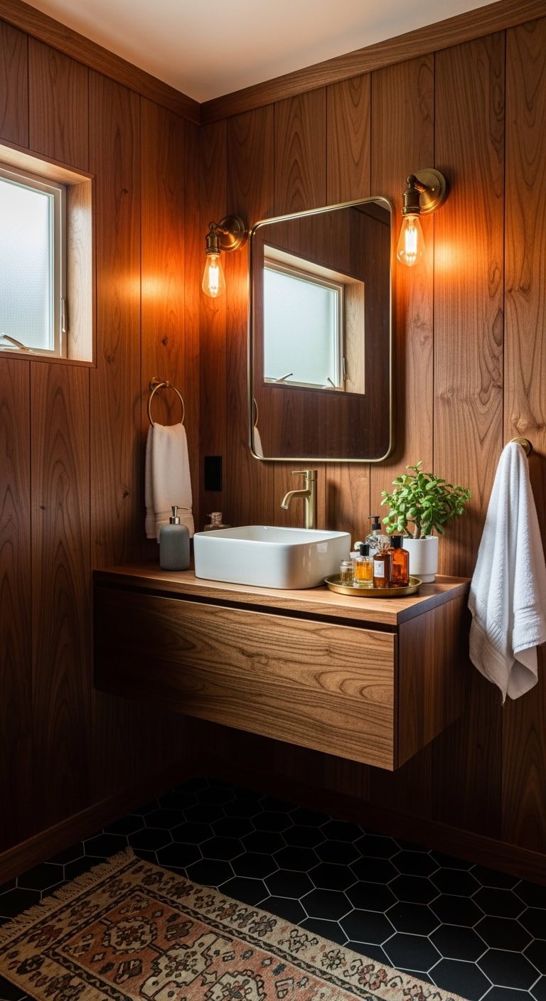 moody intimate textured cocooning powder room