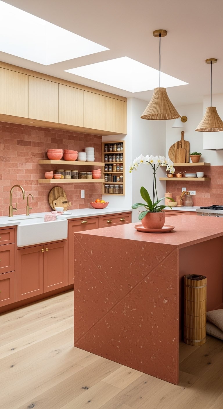 tranquil coral kitchen design